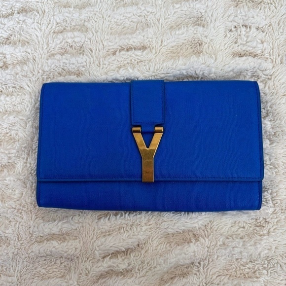 Yves Saint Laurent Handbags - Yves Saint Laurent YSL Electric Blue Leather Y LIGNE Clutch with COA